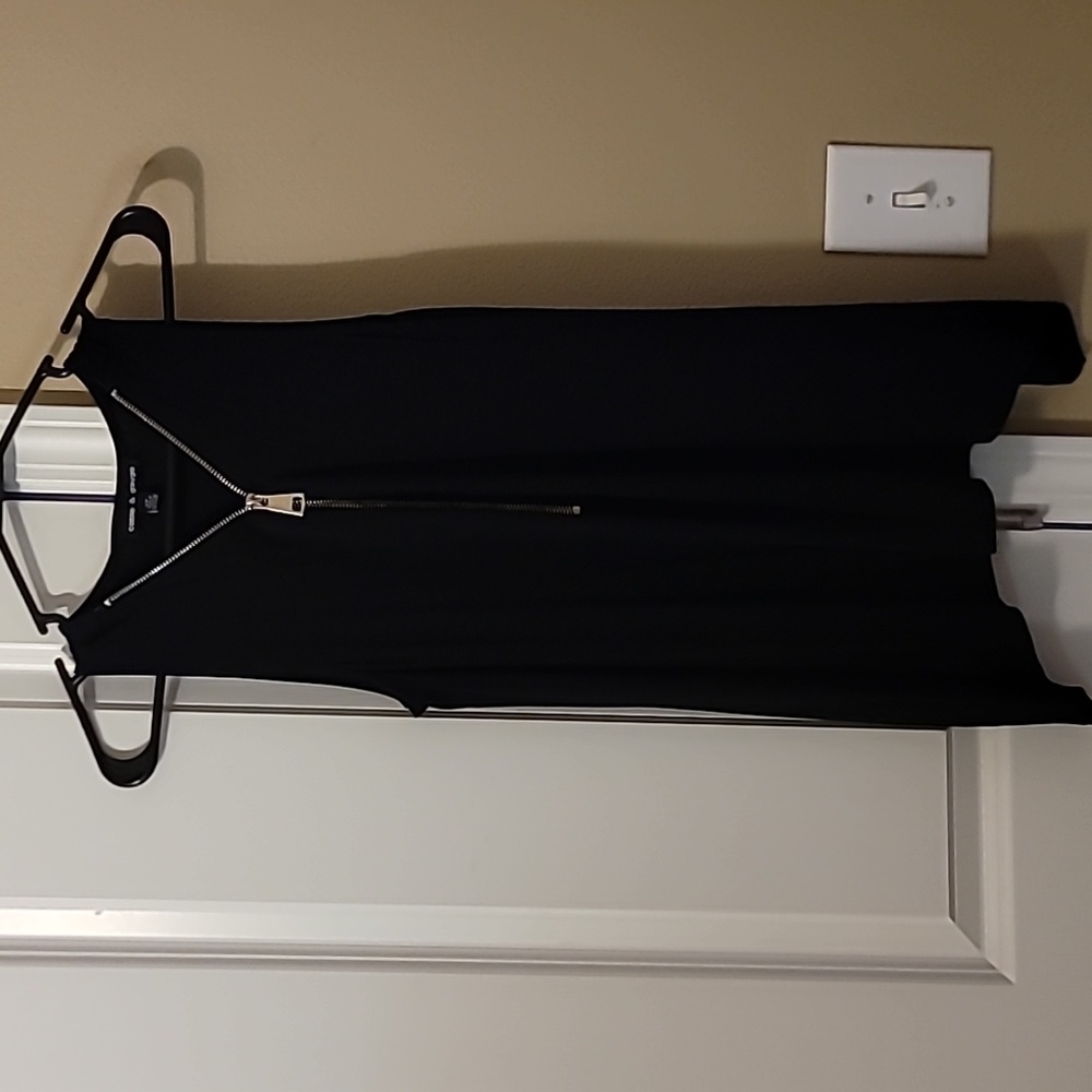 Black women's sleevless top with silver 3/4 zip dressy blouse